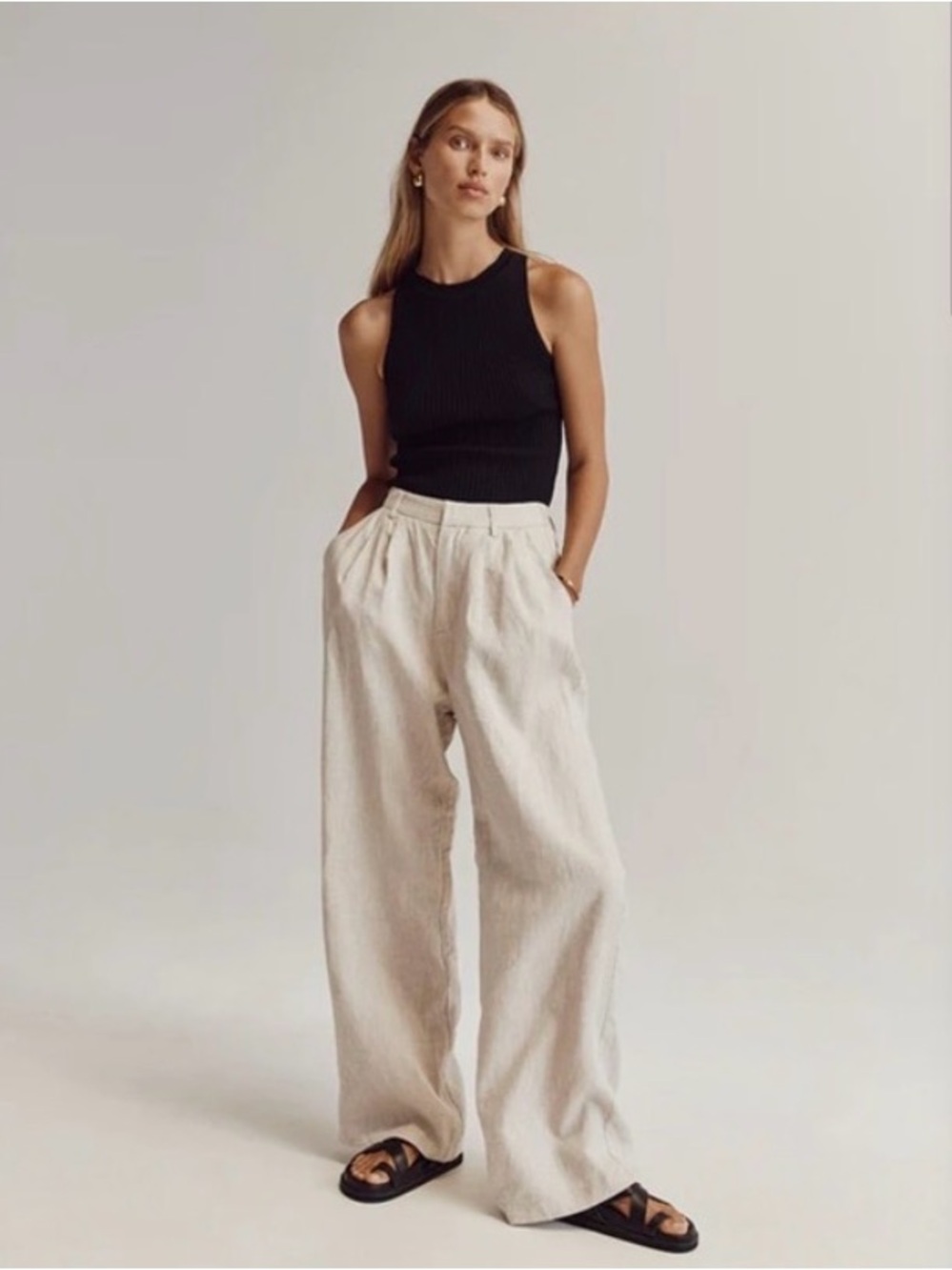 DISSH Wide-Leg Linen-Blend Pants in Natural Beige